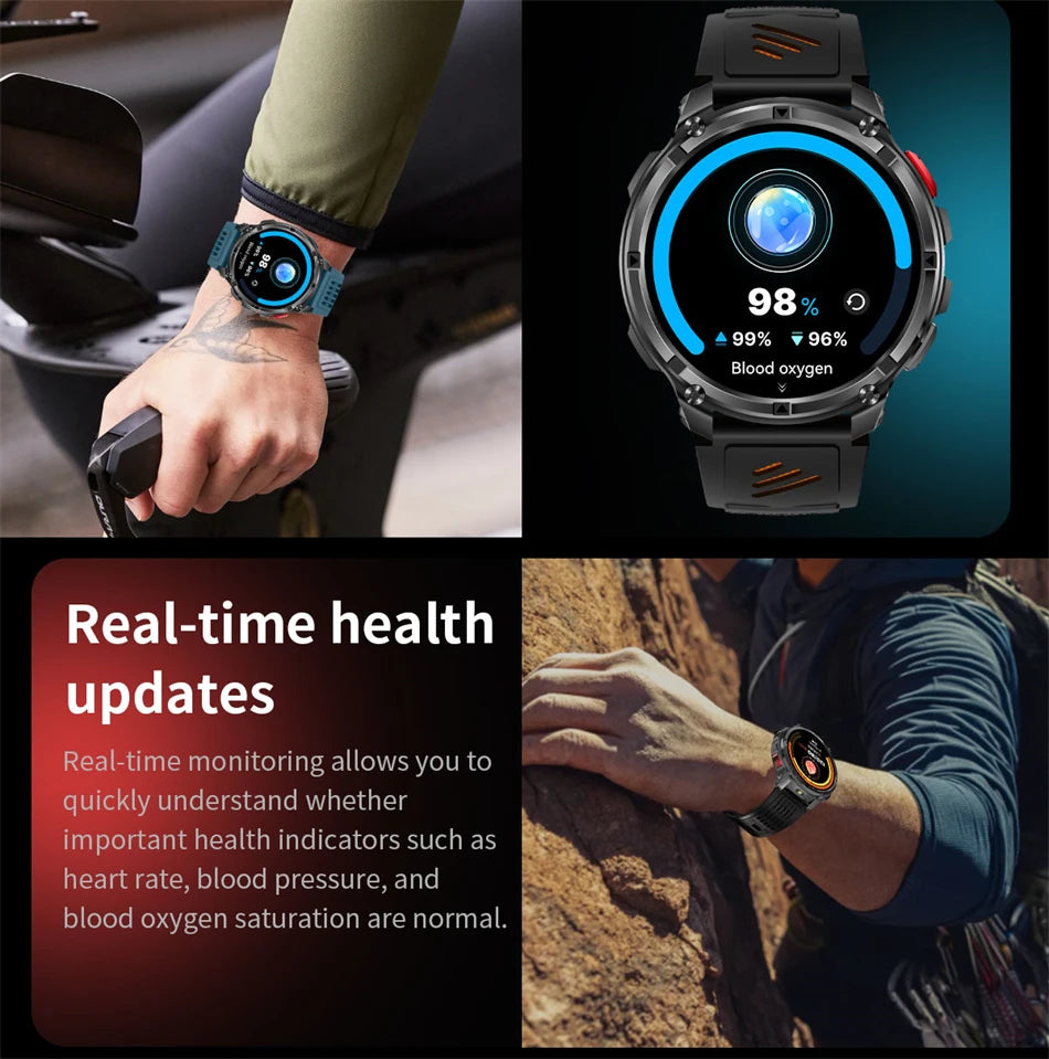 2025 New Military T-Rex 3 Smart Watch Men 1100mAh Battery AMOLED  IP68 Waterproof Outdoor Compass Bluetooth CallSport Smartwatch.