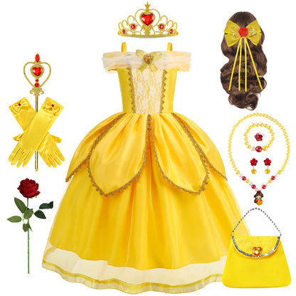 Belle Cosplay Prinzessin Kleid Mädchen Geburtstag Charme Kostüm Kinder Karneval Party Bühne Leistung Vestido Kinder Disguise Kleid