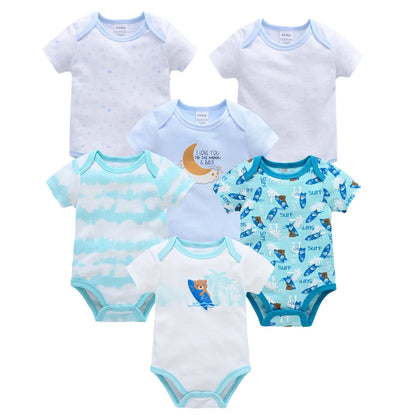 Kavkas 3-teiliger Baby-Body für Jungen und Mädchen, 0–12 Monate, kurzärmelig, Sommer-Baumwollkleidung, Cartoon-Druck, Säuglingskleidung.