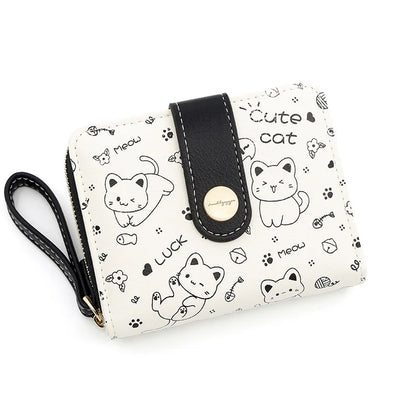 Japanese Cute Cat Girls Wallet Short Student ID Bank Card Holder Money Bag Zipper Wallets For Women Key Storage Purse Coin Purse.