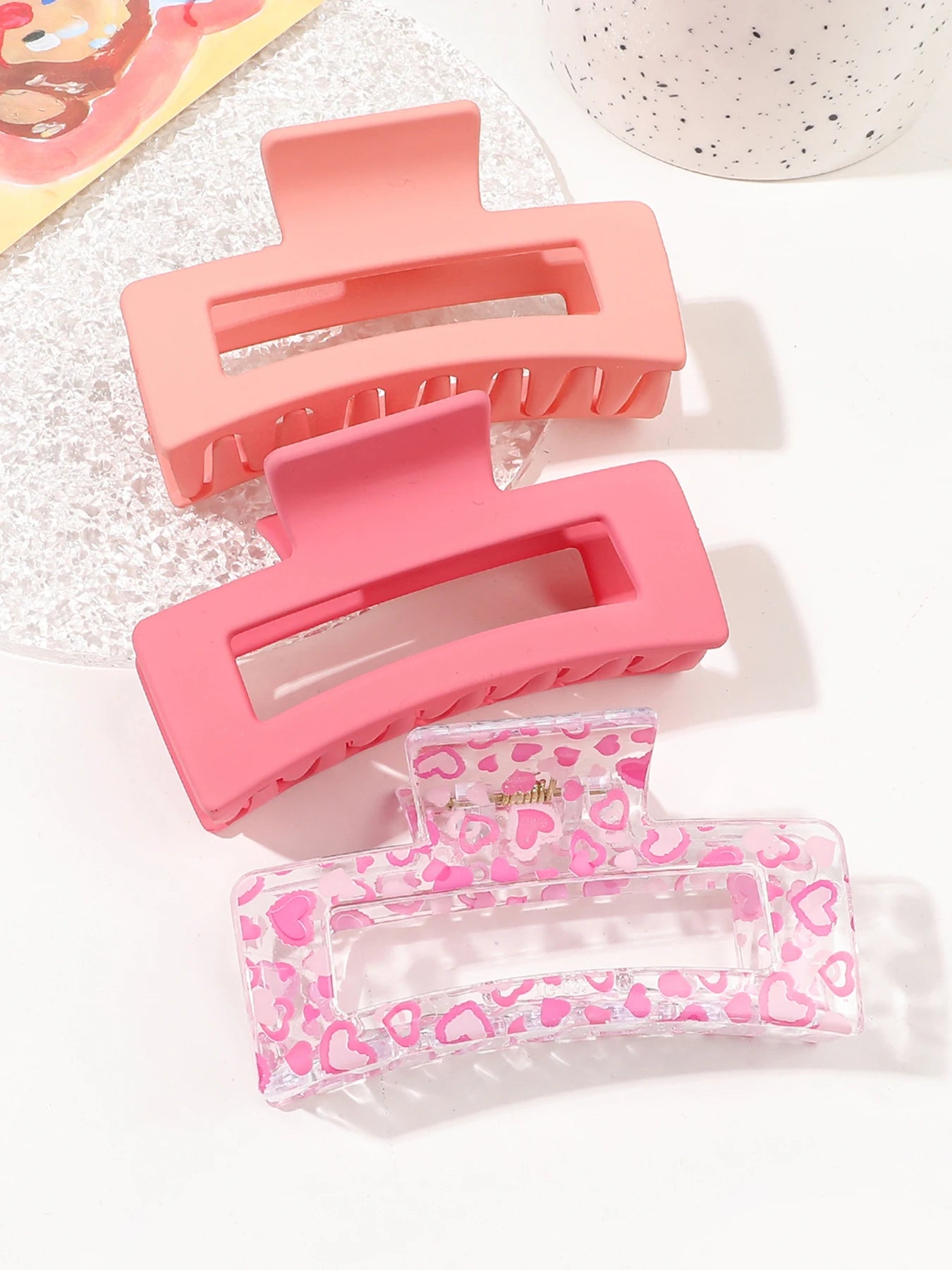 3 Pcs Frosted Cream Color Transparent Fruit Shark Scratch Clip-ins Style Back of Head Premium Wind Plate Women Hair Accessories