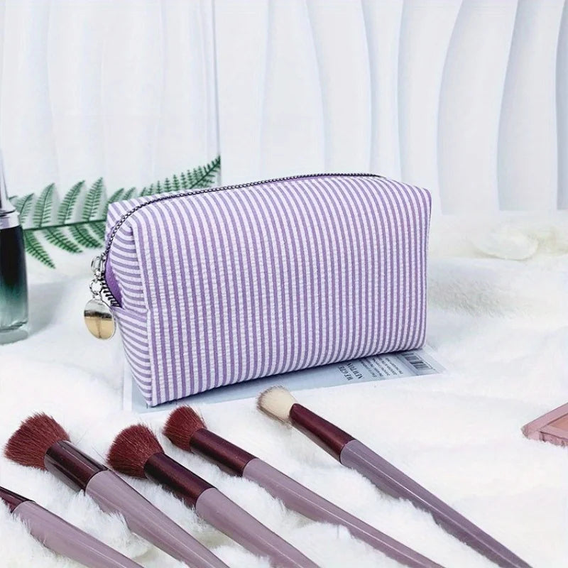 Custom Embroidered Striped Travel Toiletry Bag - Personalized Cosmetic Portable Polyester Storage for Travel School Dorm or Home.