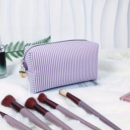 Custom Embroidered Striped Travel Toiletry Bag - Personalized Cosmetic Portable Polyester Storage for Travel School Dorm or Home.