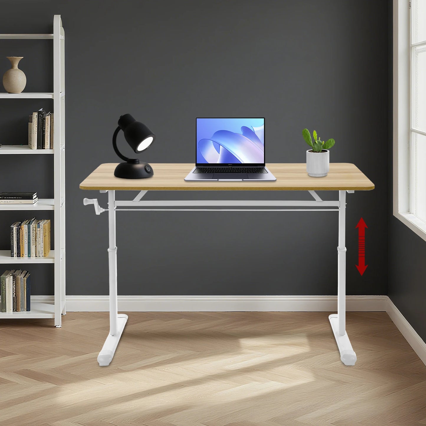 Höhenverstellbarer Stehpult, Blockfarbe, Sitz-Steh-Schreibtisch, 65–90 cm, Heimbüro-Schreibtisch, manuell erhöhbarer Tisch