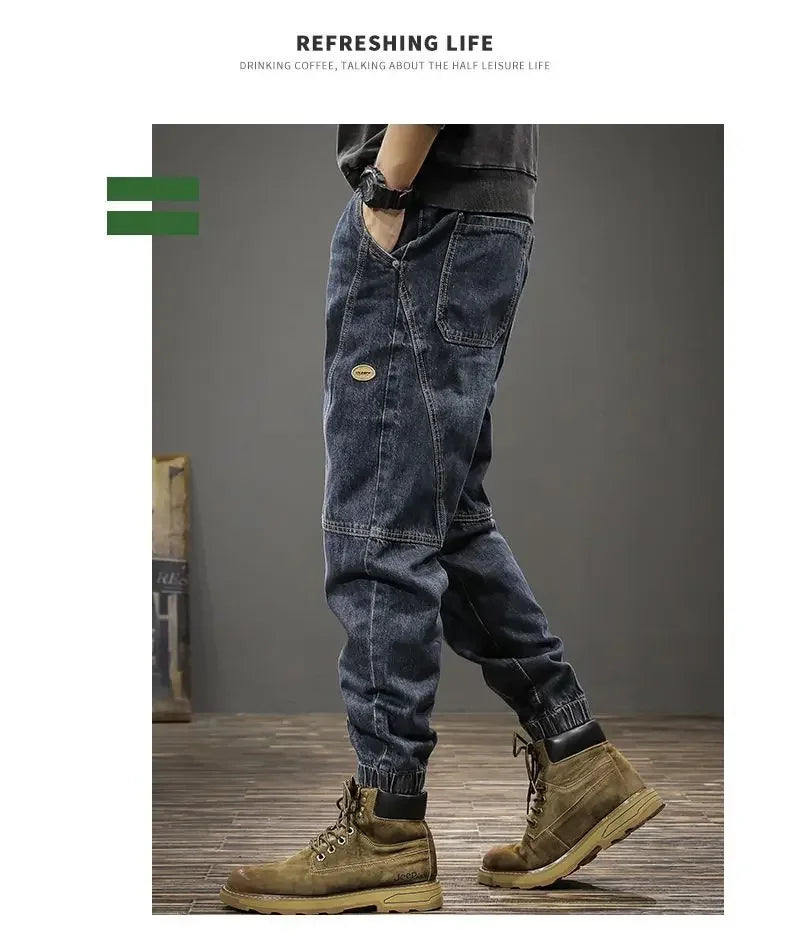 Autumn Winter Men's Trendy Loose-fit Jeans Casual Harem Trousers Long Pants Comfortable Working Clothes.
