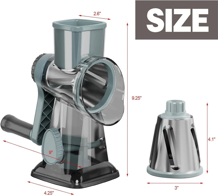 LMETJMA 3 in 1 Rotary Cheese Grater Versatile Manual Vegetable Slicer Peanut Nuts Grinder Cheese Vegetable Shredder Clear JT242.