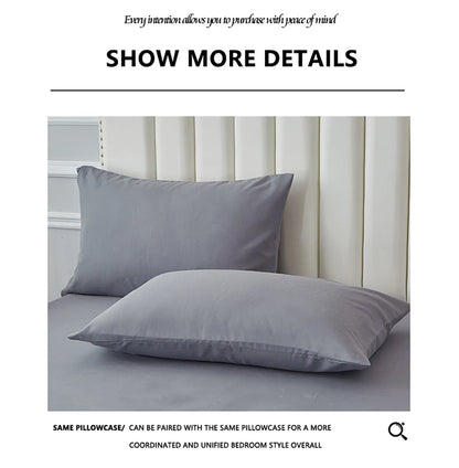 3/4pcs Solid Beding Set, Waterproof Fitted sheet & Bed Sheet & Pillowcases Soft, Queen, KIng, Full, Twin Size, White and Gray