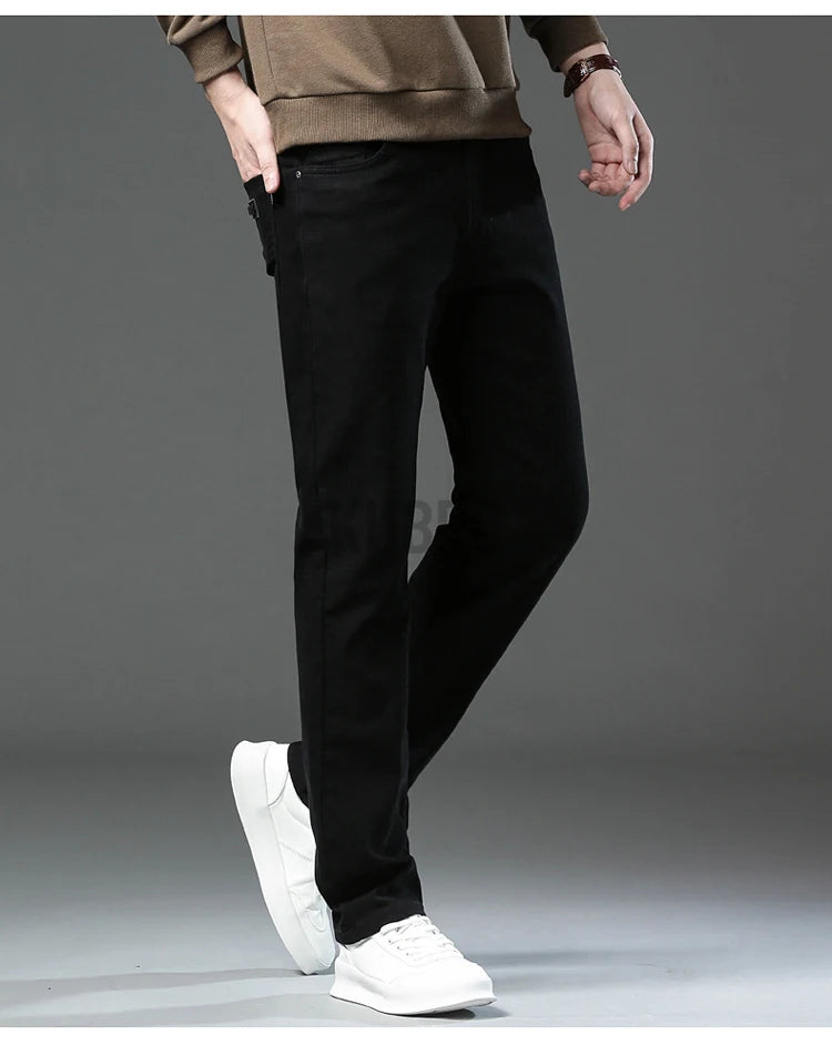 Fashion Loose Straight Business Casual Stretch Denim Pants Male Brand Trousers 3 Colors Plus Size Mens Clothing Slim Jeans 28-44.
