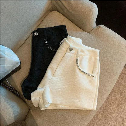 Fashion Tweed High Waist Women Shorts Autumn Winter Slim Office Woolen Black Shorts Women.
