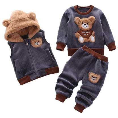 3PCS Winter Autumn Toddler Baby Boys Girls Clothes Baby Sweaters Coat +Pants +Hooded Vest Outfit Set Infant Warm Clothing Suits.
