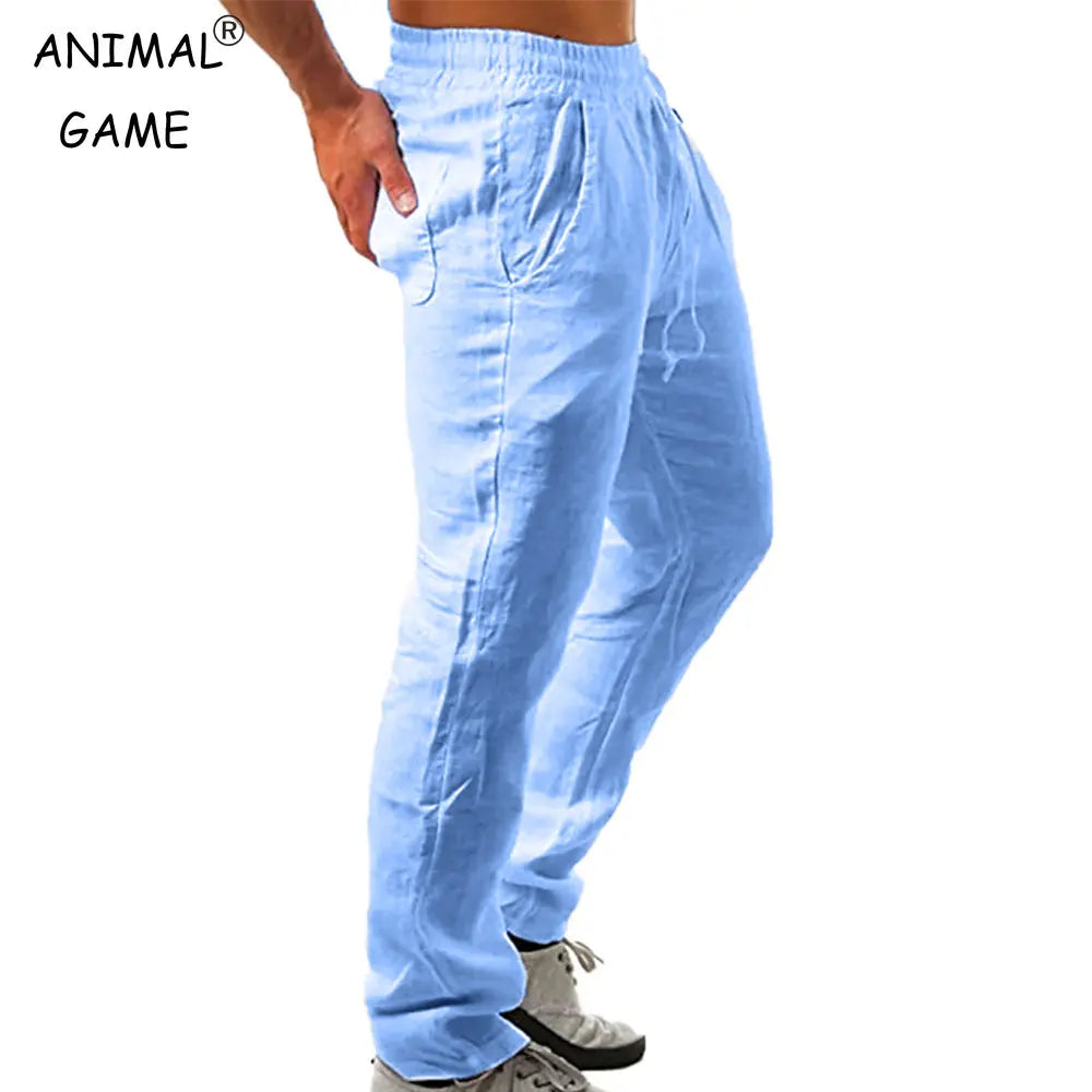 Korean Summer Men's Cotton Pants New Breathable Solid Color Comfortable Pants Fitness Yoga Jogging Sweatpants Streetwear.