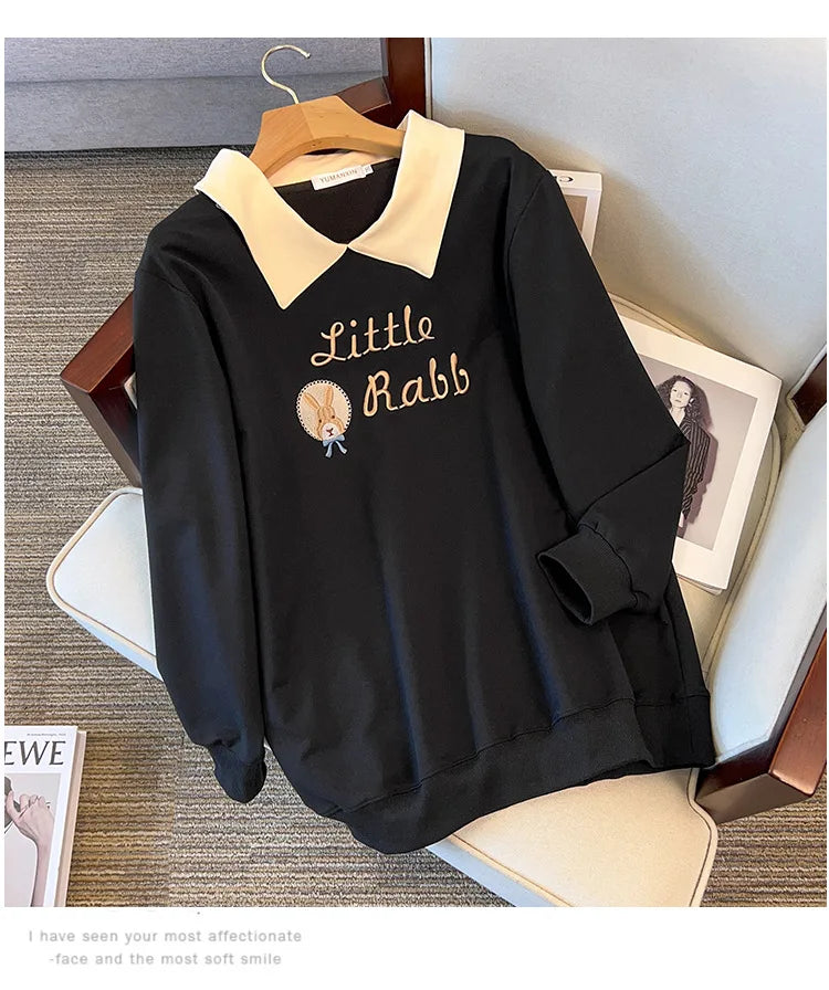 175kg plus size Damen büste Herbst lose Revers Sweatshirt Langarm lässig Top schwarz Aprikose 6xl 7xl 8xl 9xl 10xl 11xl