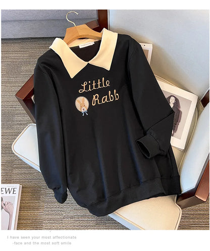 175kg plus size Damen büste Herbst lose Revers Sweatshirt Langarm lässig Top schwarz Aprikose 6xl 7xl 8xl 9xl 10xl 11xl