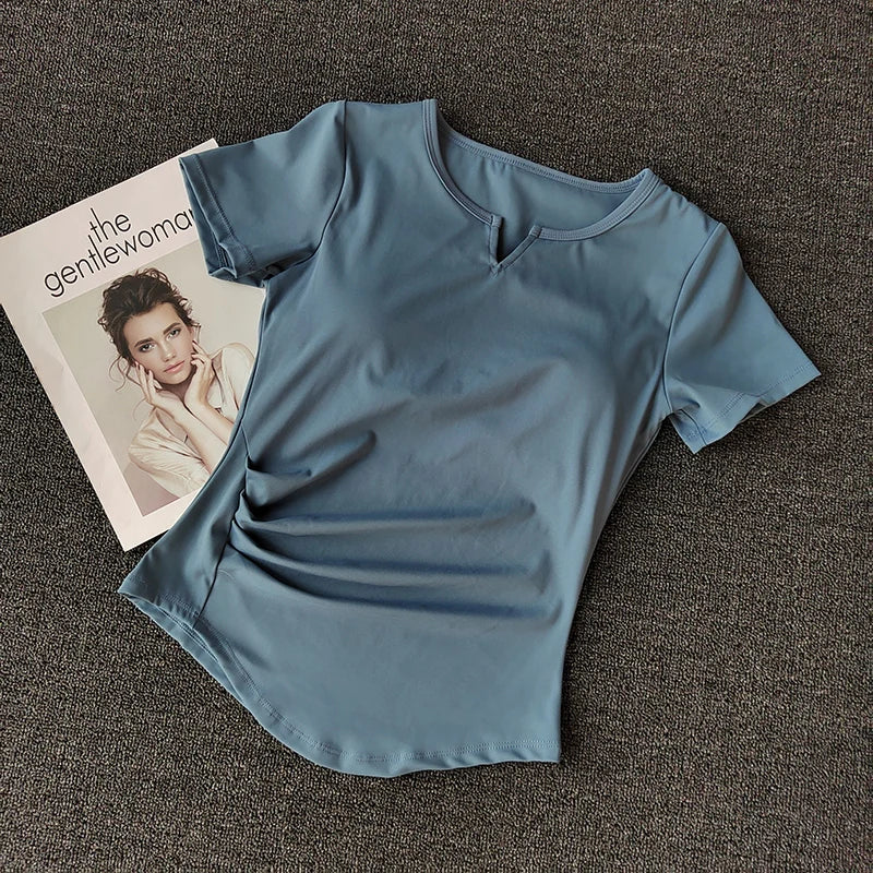 Women's  Sports Shirts Yoga Short-sleeved T-shirt Padded Tight Training T-Shirt Breathable Quick-dry Running T-Shirt Fitness Top.