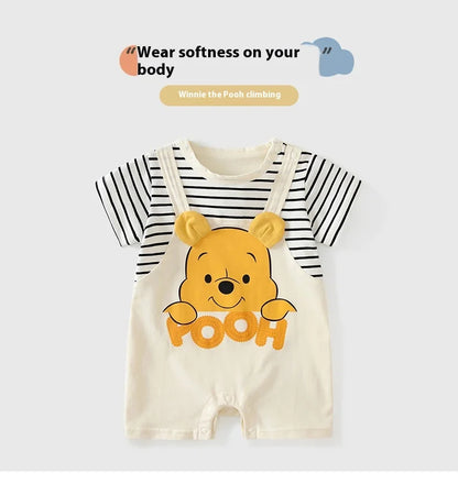 Sommer Baby Overall Cartoon Winnie the Pooh Bequeme Strampler für 0-2 Jahre alte Jungen Mädchen Streifen Kurzarm Bodys.