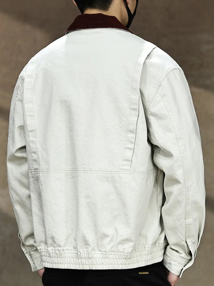 Men Spring Autumn Washed Cotton Loose Casual American Retro Cargo Jacket Man Streetwear Cityboy Coat Outerwear Varsity Jacket.