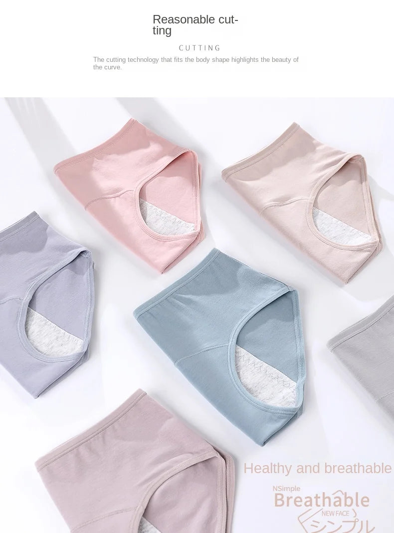 Women's menstrual briefs large flow postpartum water absorption leakproof briefs women's pure cotton menstrual briefs lingerie.