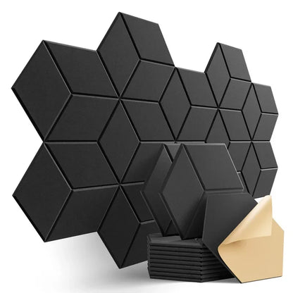 12 Pack HexagonalSelf-adhesive Acoustic Panels Sound Proof Foam Panels Y-Lined Design to Absorb Noise Eliminate Echoes Black