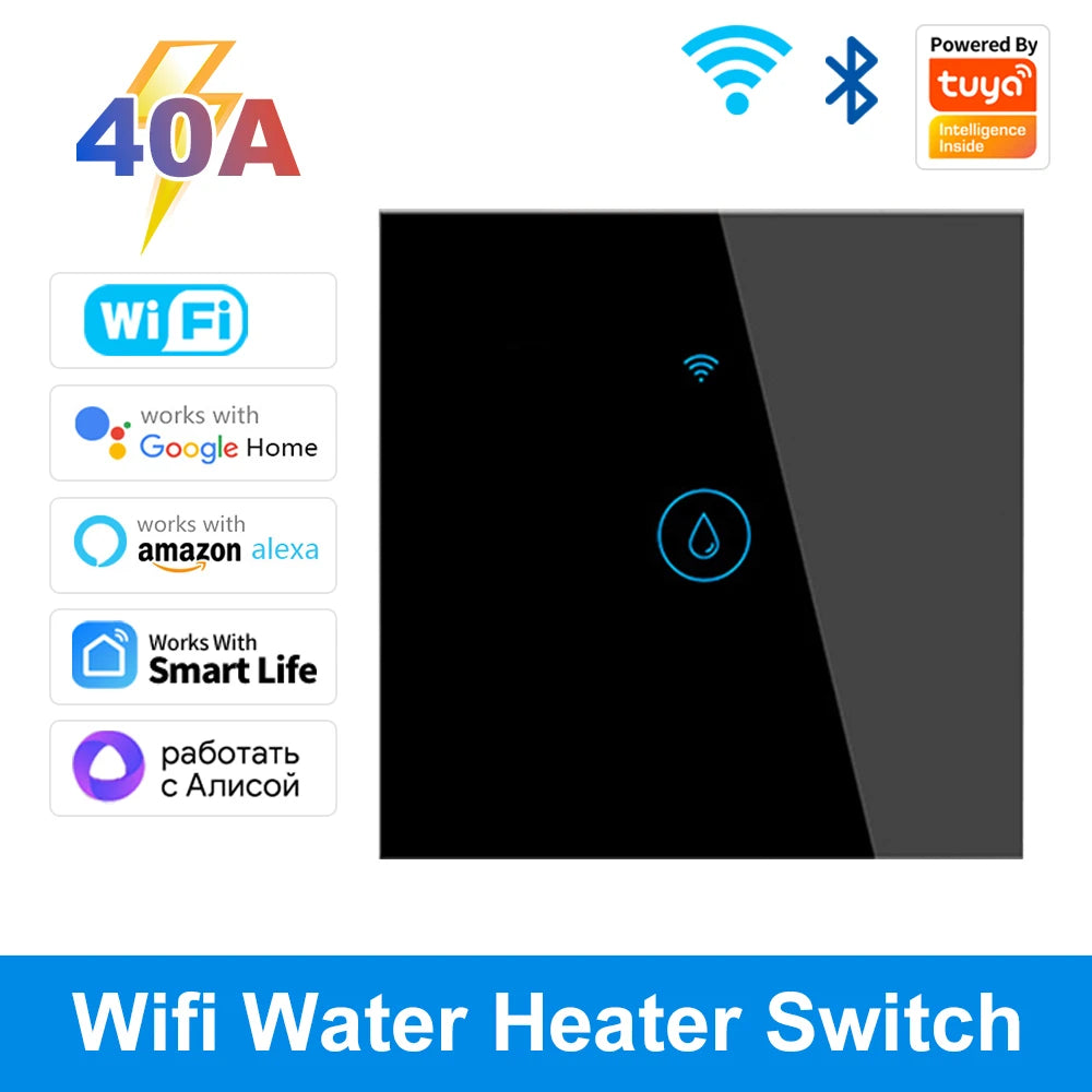 Tuya Smart 40A Wifi + Bluetooth Wasser Heizung Kessel Touch Schalter 8800W Timer Zeitplan Sprachsteuerung Alexa Google hause Yandex Alice