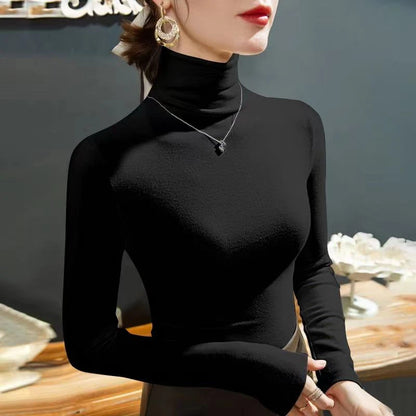 2025 Fashion Autumn Winter Female Turtleneck Fleece Stretch Shirt Women Long Sleeve T-shirt Warm Basic Pullover Bottoming Tops.