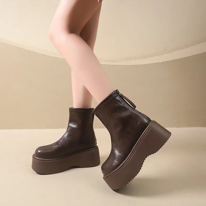 Autumn Winter Chunky Heel Women Short Boots Vintage Round Toe Platform Shoes Ladies Short Plush Gothic Ankle Booties.