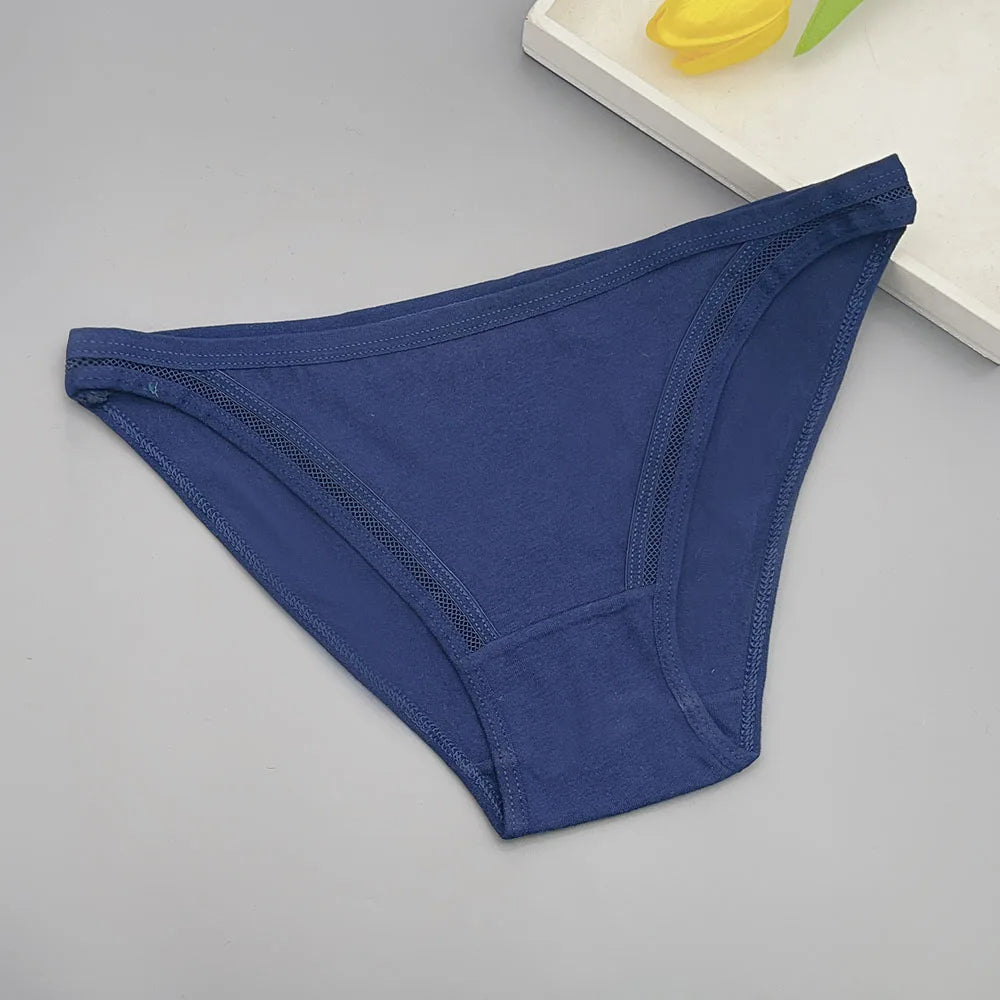 Moonflame 12Pcs Wholesale Women Cotton Panties Sexy Low-Waist Lingerie Female Elastic Soft Underwear Solid Color Underpant.