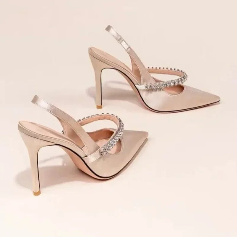 Women's Water Diamond 2025 New Slim Heeled Pointed High-heeled Shoes with A Headband and Sandals for Women's Singles.