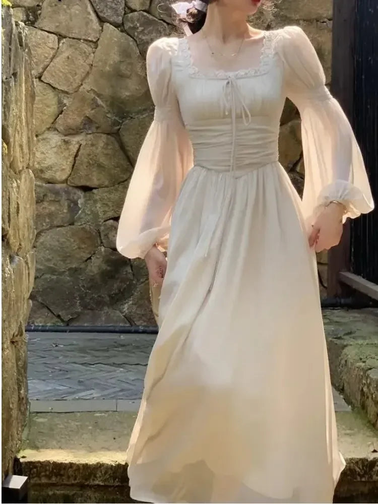 2024 Französisch elegante Prinzessin Abend party Midi Kleider für Frauen A-Linie schlanke Bandage Langarm Vestidos koreanische Frühlings kleidung.