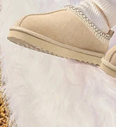 Litfun Winter Genuine Suede Snow Boots For Women Water Resistant Slides Soft Sole Ankle Boots Plush Lining Warm House Slippers.