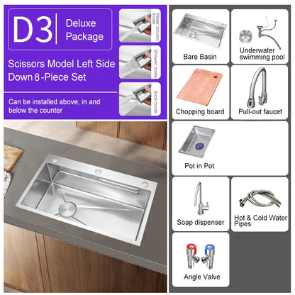 304 Stainless Steel Kitchen Sink Silver Embossed Large Single Slot Home Improvement Multifunction Wash Basin For Kitchen