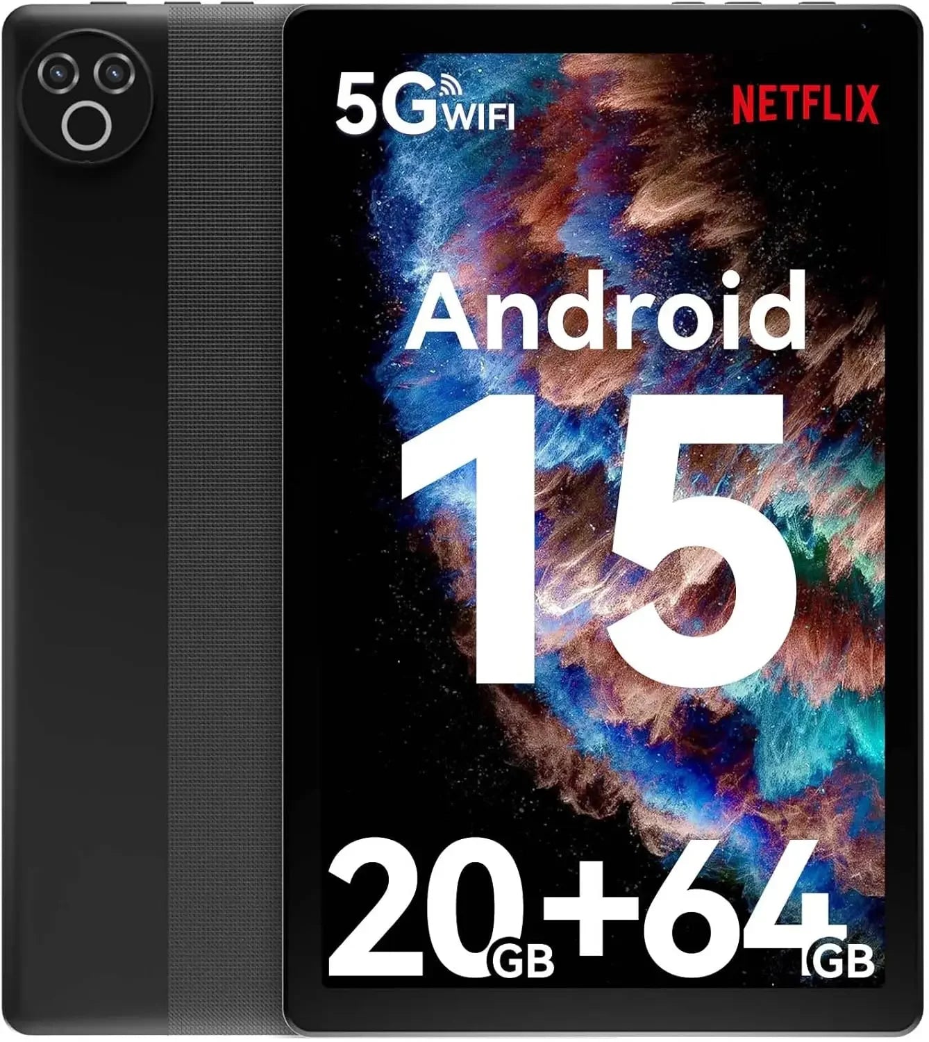 Android 15 Tablet 10 Inch OS GMS Certified Tablets 1.8 GHz 5-Core 20GB RAM 64 GB ROM 1TB Expand WiFi 6 Bluetooth 5.4 Dual Camera.