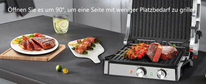 Aigostar contact grill, ceramic-coated, 30-minute timer. Panini grill and sandwich maker for sandwiches, steak, and toasters.