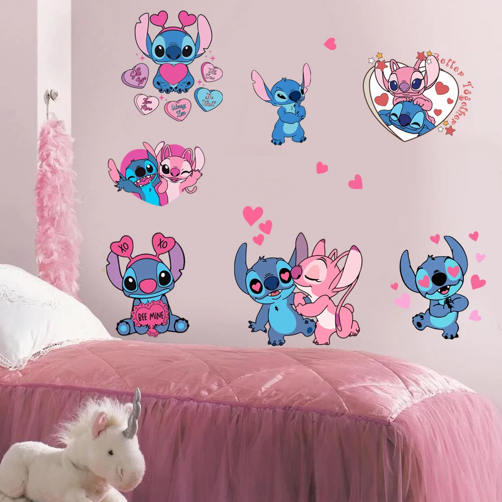 Cartoon Lilo & Stitch Rainbow Wall Stickers For Kid's Room Kindergarten Living Room Bedroom Wall Decoration Animated Poster.