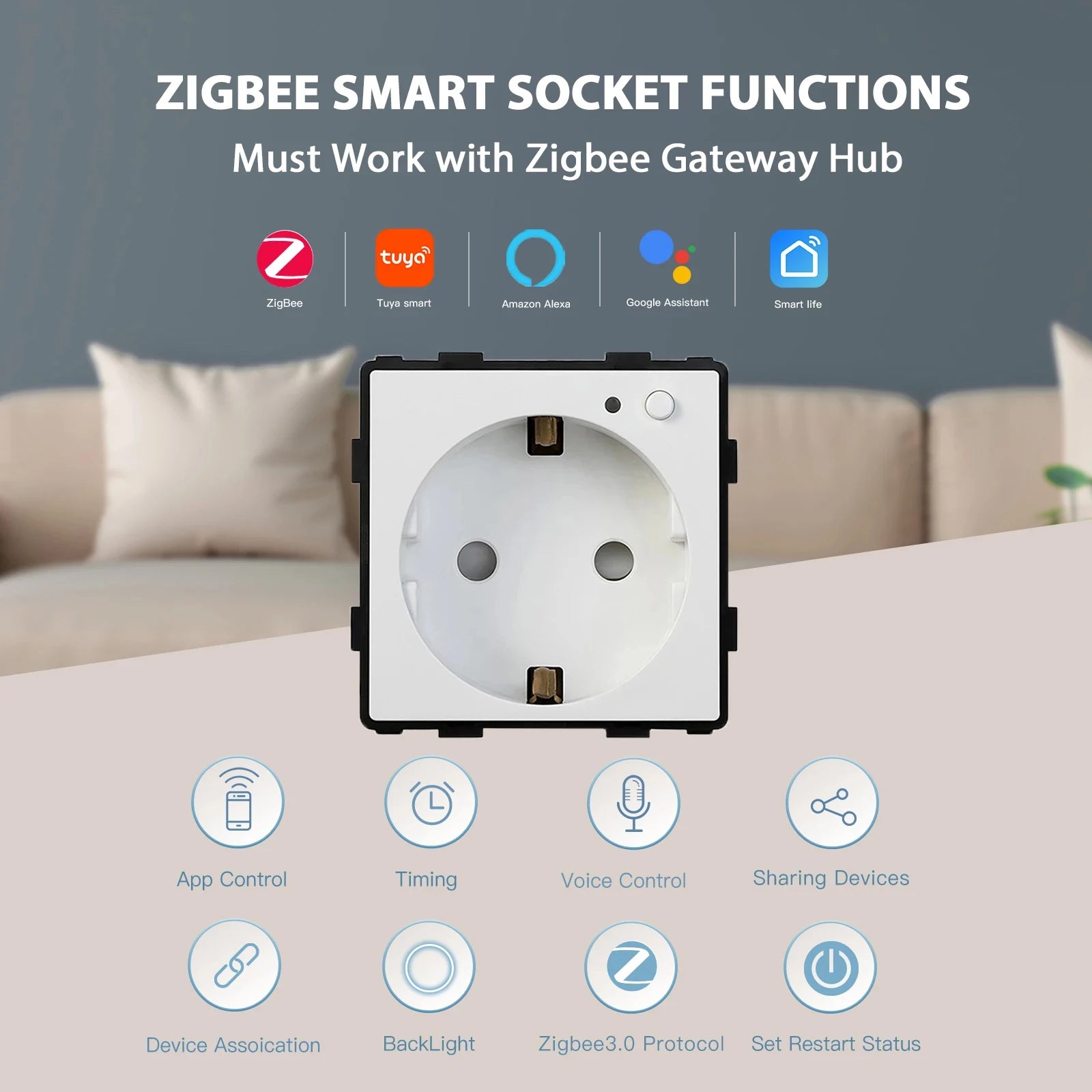 BSEED Zigbee EU/FR/UK/Universal Smart Steckdose Stecker Funktion Teile Mit Power Monitor Glas Rahmen DIY Teile Kostenlose Kombinieren.