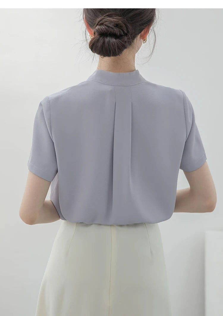 2025 Fashion Summer Short Sleeve V-Neck Women Blouse White Blouse Shirt Women Tops Blouses Shirts Blusas Para Mujer Camisas XL86.