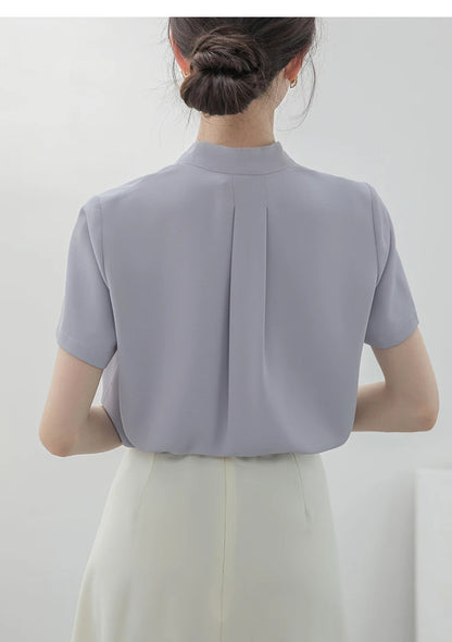 2025 Fashion Summer Short Sleeve V-Neck Women Blouse White Blouse Shirt Women Tops Blouses Shirts Blusas Para Mujer Camisas XL86.