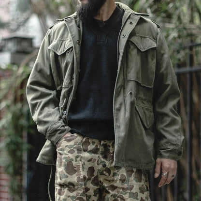 Bronson WWII USAAF Type A-1 Mechanic Sweater Men Heavyweight V-Neck Knit Jumper.