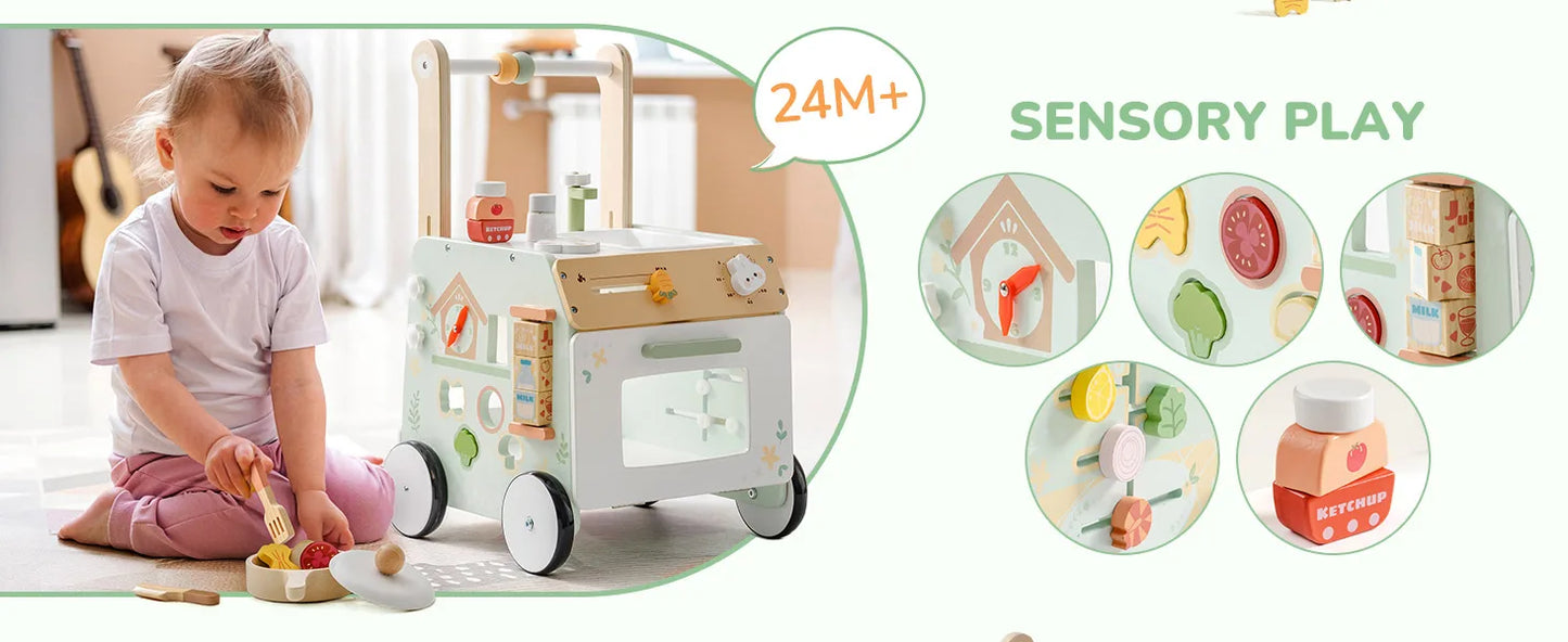 ROBUD Wooden Baby Push Walker Learning Walking Toys Adjustable Height Walker with Decelerator Montessori Toys for Baby age 1+.