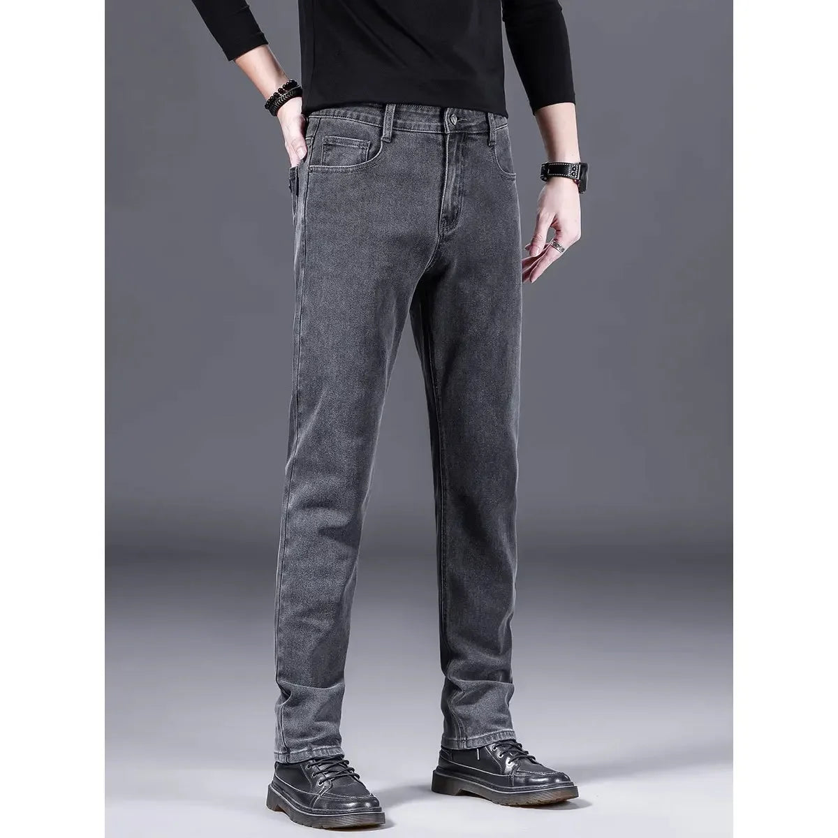 Fashionable Casual Men's Jeans Slim Straight Long Pants Versatile Spring Autumn Winter New Style High Waist Trousers.