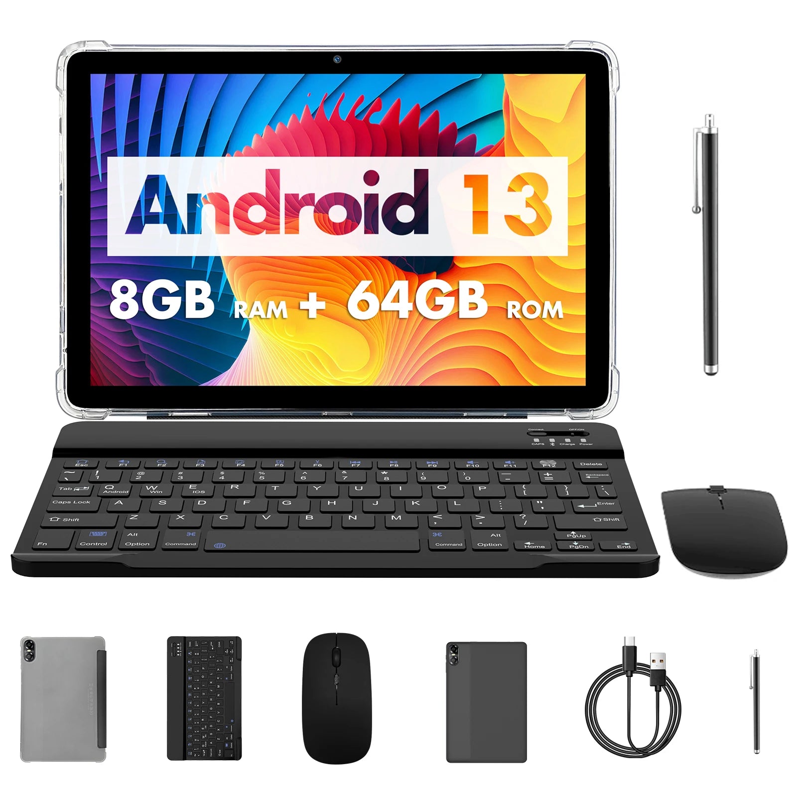 10.1" Android Tablet with Octa-core Processor 8GB(4+4GB Virtual) RAM 64GB ROM HD IPS Touchscreen, Wi-Fi 6, BT 5.0, Dual Camera.