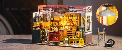 Robotime Rolife Dollhouse Miniature House Kit DIY Mini Garage Workshop LED Light Decorative Wooden Craft Gifts for Children.