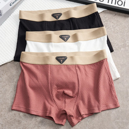 3 Teile/paket 100% Baumwolle Solide Stricken Gestreiften männer Höschen Super Weiche Hygroskopischen Atmungsaktive Boxer Hohe Elastische Taille Mann Unterwäsche
