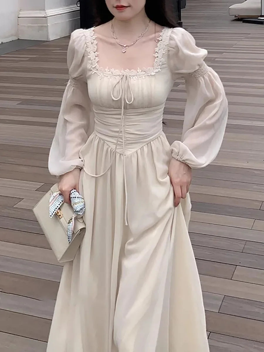 2024 Französisch elegante Prinzessin Abend party Midi Kleider für Frauen A-Linie schlanke Bandage Langarm Vestidos koreanische Frühlings kleidung.