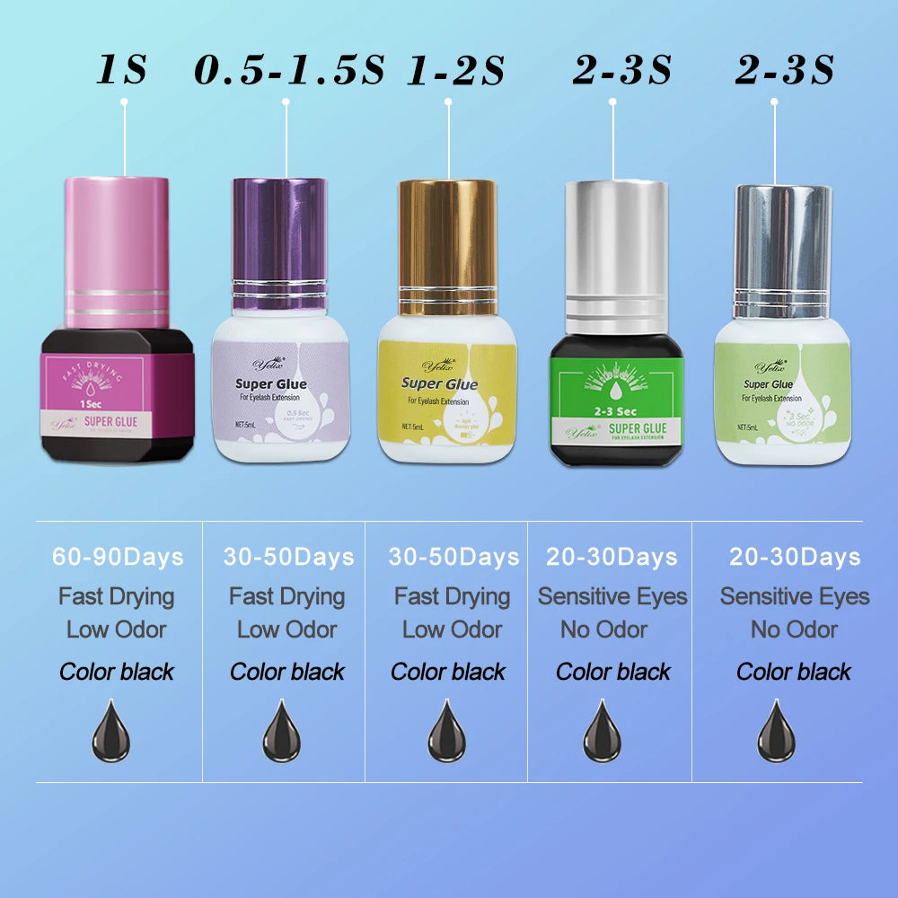 Yelix Eyelash Extension Glue 0.5-1 Sec Fast Dry Individual Lashes Glue Sensitive Eye Eyelash Glue Wholesale Customization.