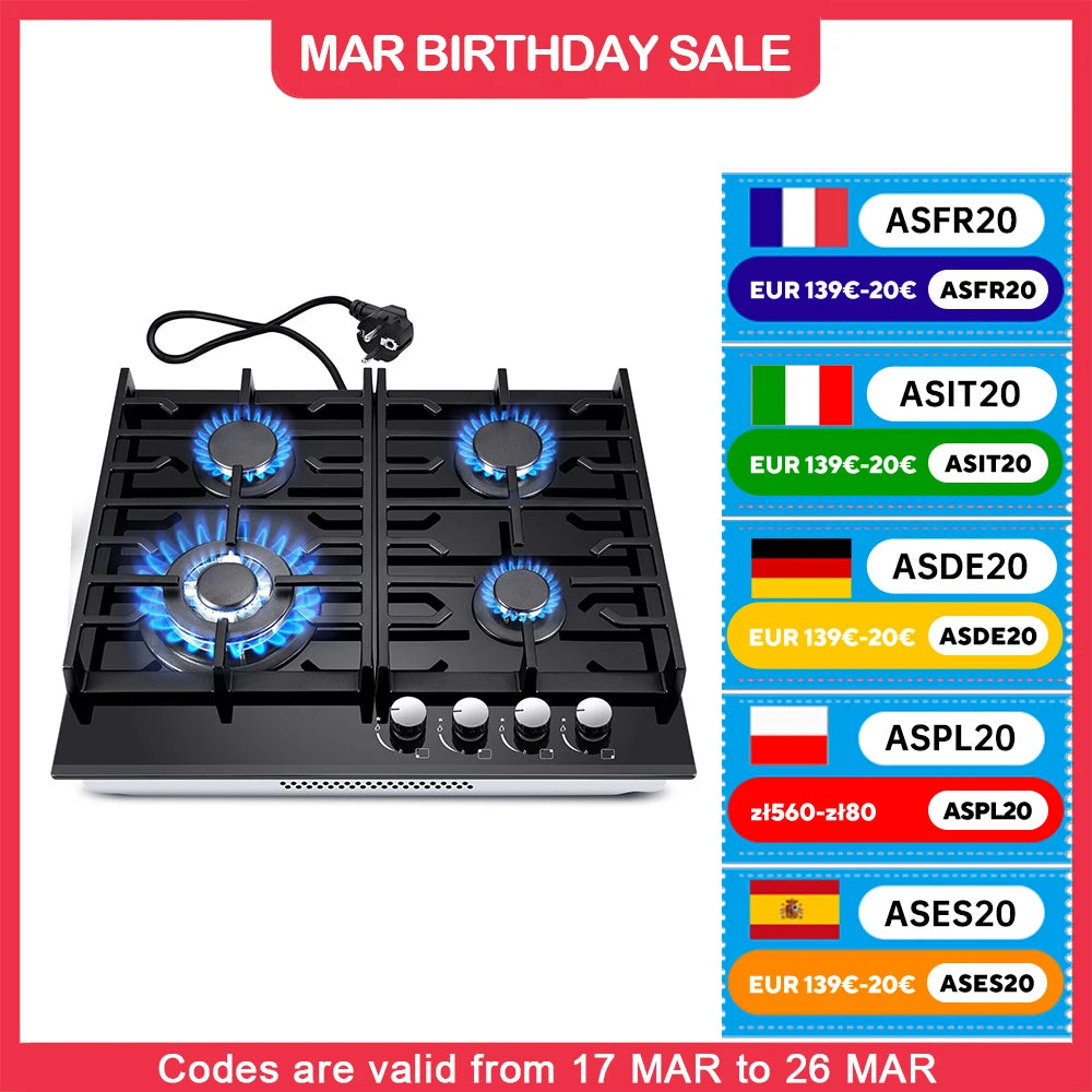 TopStrong 4-burner glass ceramic built-in stove natural gas Propanga gas hob EUGCT-B04.