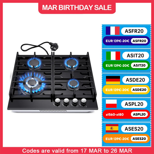 TopStrong 4-burner glass ceramic built-in stove natural gas Propanga gas hob EUGCT-B04.