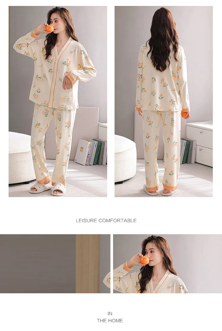 Spring and Autumn New Women's Pajamas Homewear Suit Women's Long-Sleeved Homewear Autumn and Winter Models Homewear Suit.