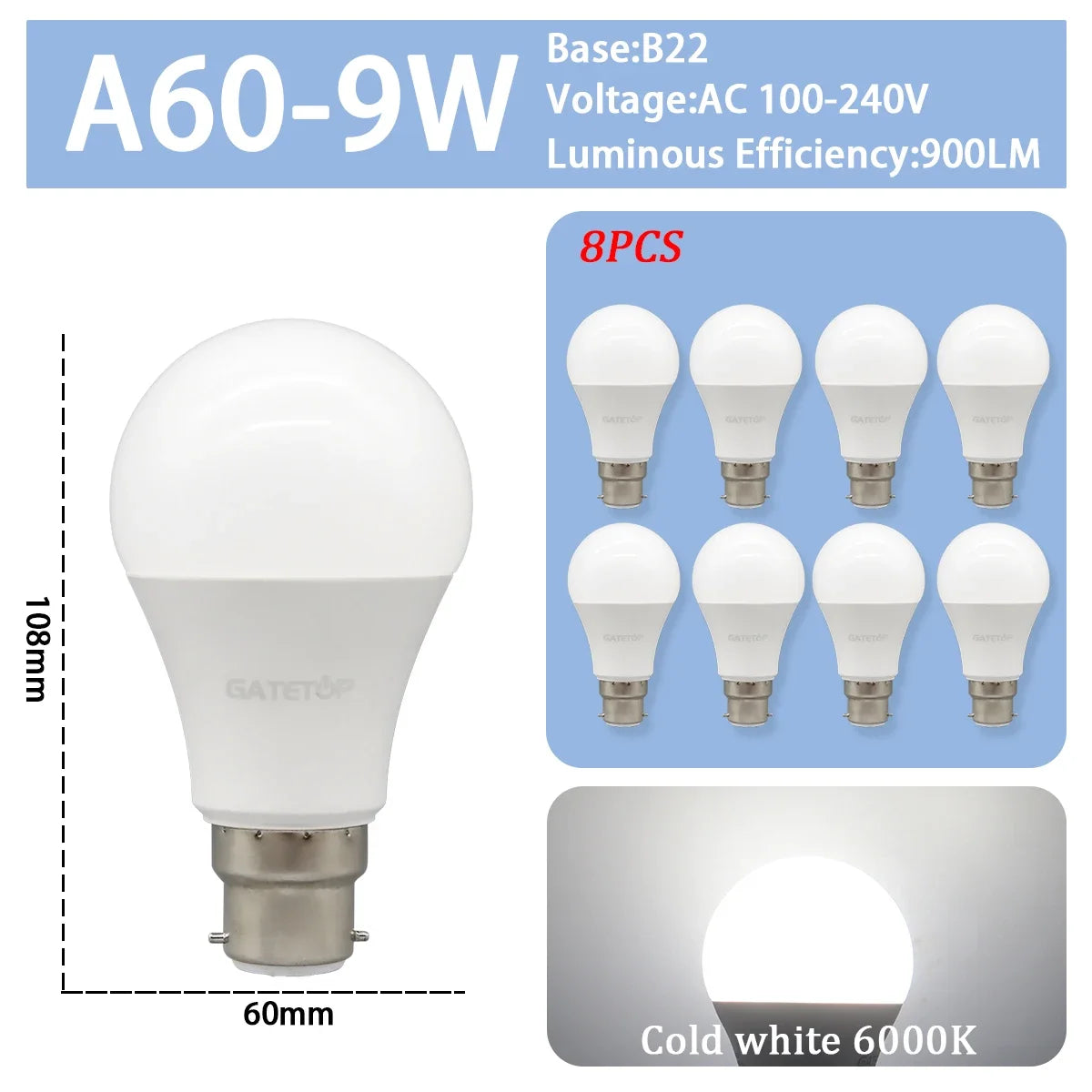 8PCS Led-lampe E27 B22 E14 220V GU10 Spot Licht 9W LED Glühlampe Retro Edison Vintage lampe AC 220V 110V Glas Lampen für Zuhause.