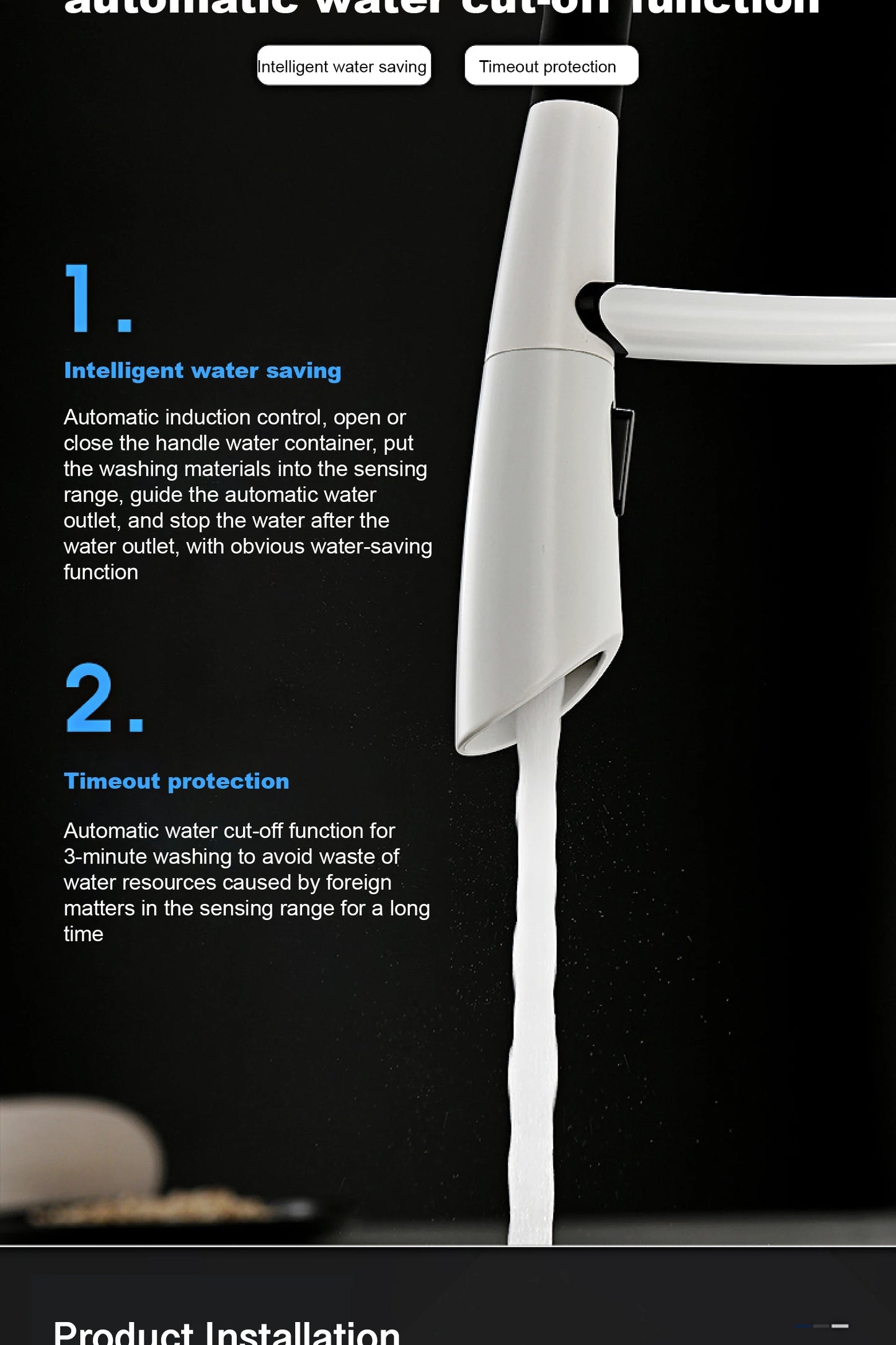 Luxuriöser Küchenarmatur aus grauem Messing in Gun-Grau mit intelligentem Touch-Design. Einhebelmischer für heißes und kaltes Wasser mit magnetischer Saugkraft