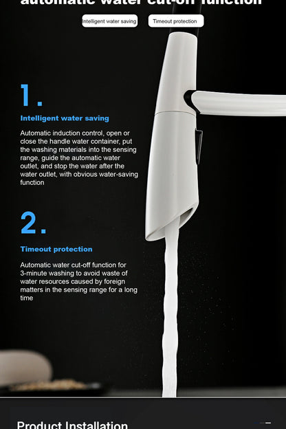 Luxuriöser Küchenarmatur aus grauem Messing in Gun-Grau mit intelligentem Touch-Design. Einhebelmischer für heißes und kaltes Wasser mit magnetischer Saugkraft